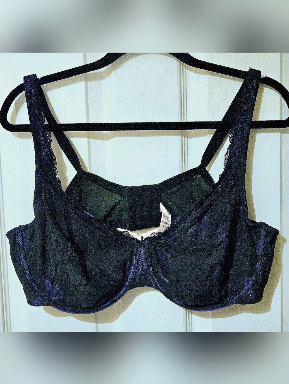 Cacique Black Lace Underwire Bra with Subtle Purple Trim